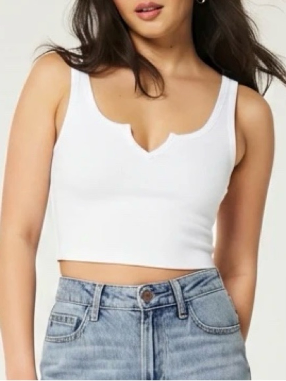 White Cropped Ribbed Tank Top - Picture 1 of 8